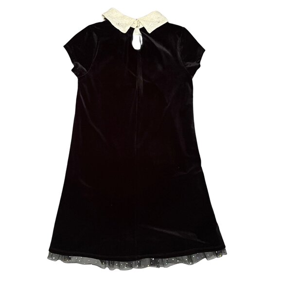 Knit Works Girls 12 Black Velvet Dress Pearl Lace Collar Holiday Party Outfit - Picture 13 of 13